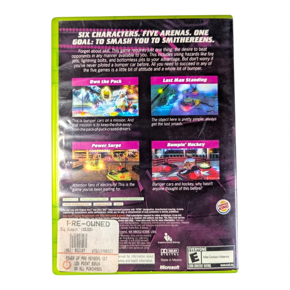 Burger King - Video Game - Big Bumpin - X Box 360 - Used Good Condition